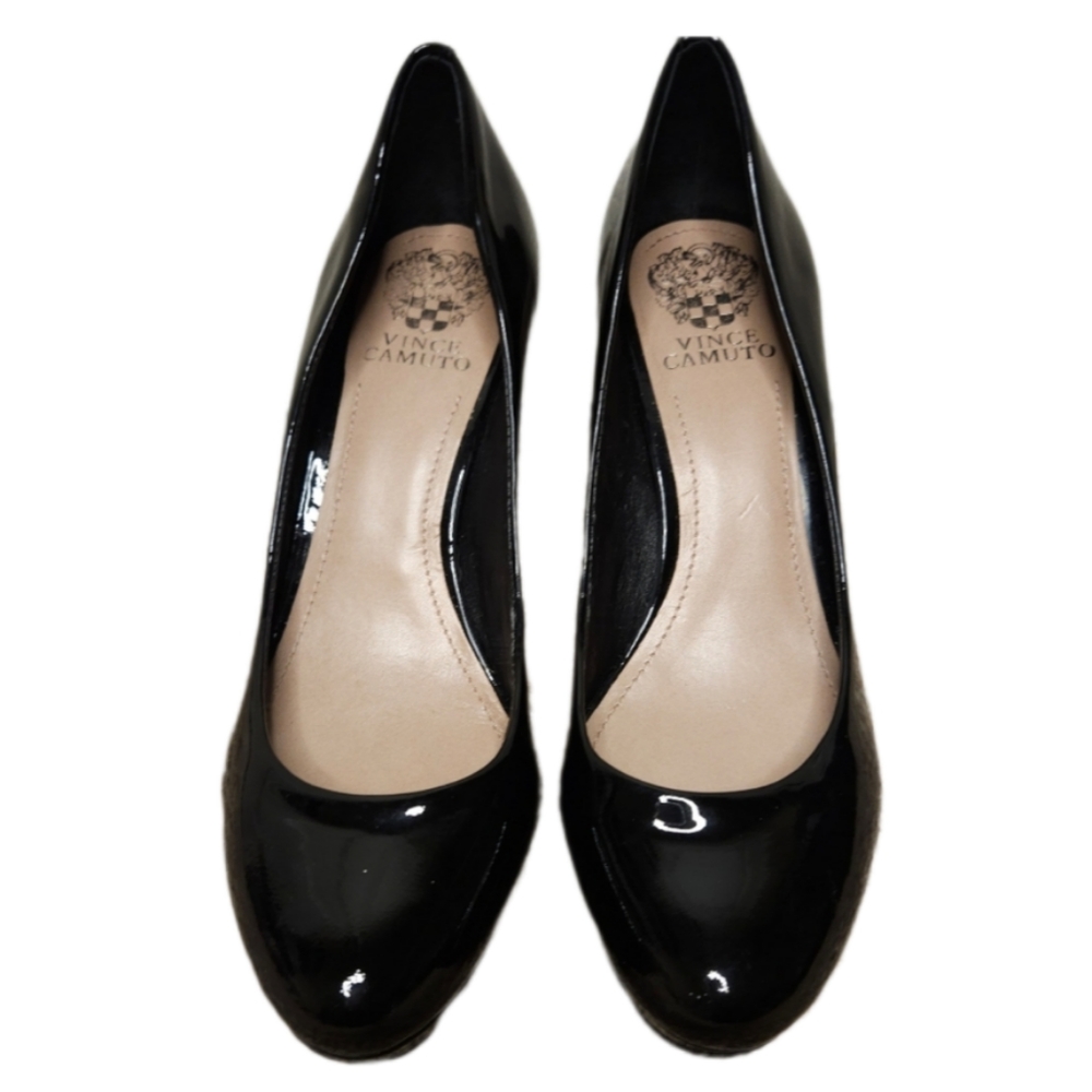 Vince Camuto Black Patent Leather ZELLA Slip On Heels